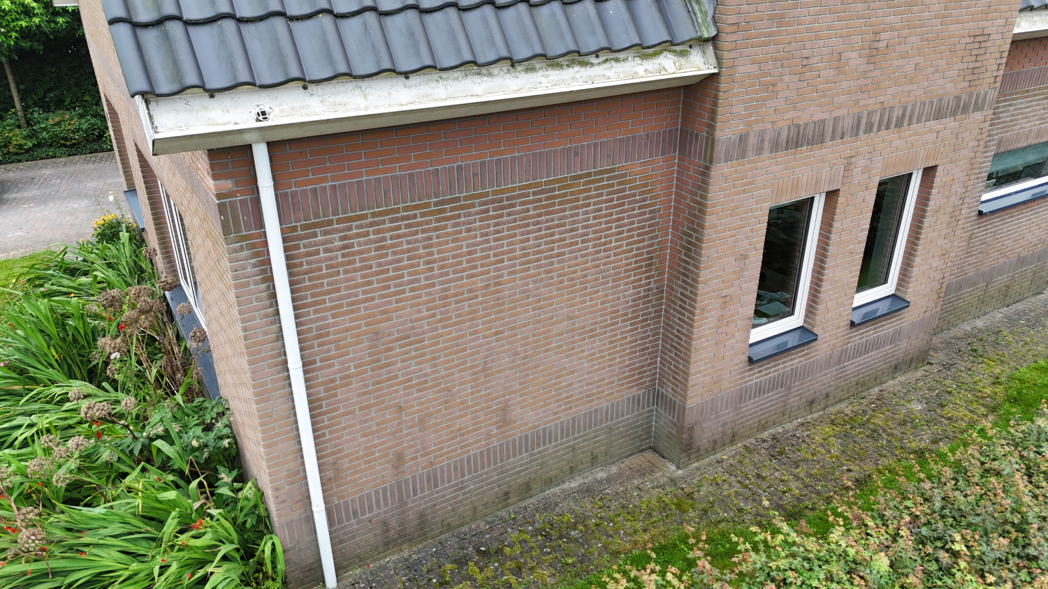 Gevel voordat het gereinigd is met softwash